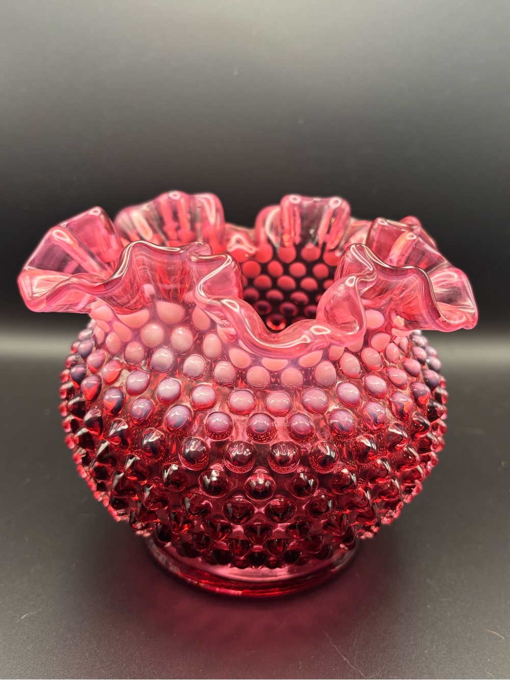 Venton Hobnail Ruffled Cranberry Glass Vase - Picture 4 of 16